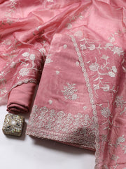 Embroidery Tissue Unstitched Suit Piece With Dupatta