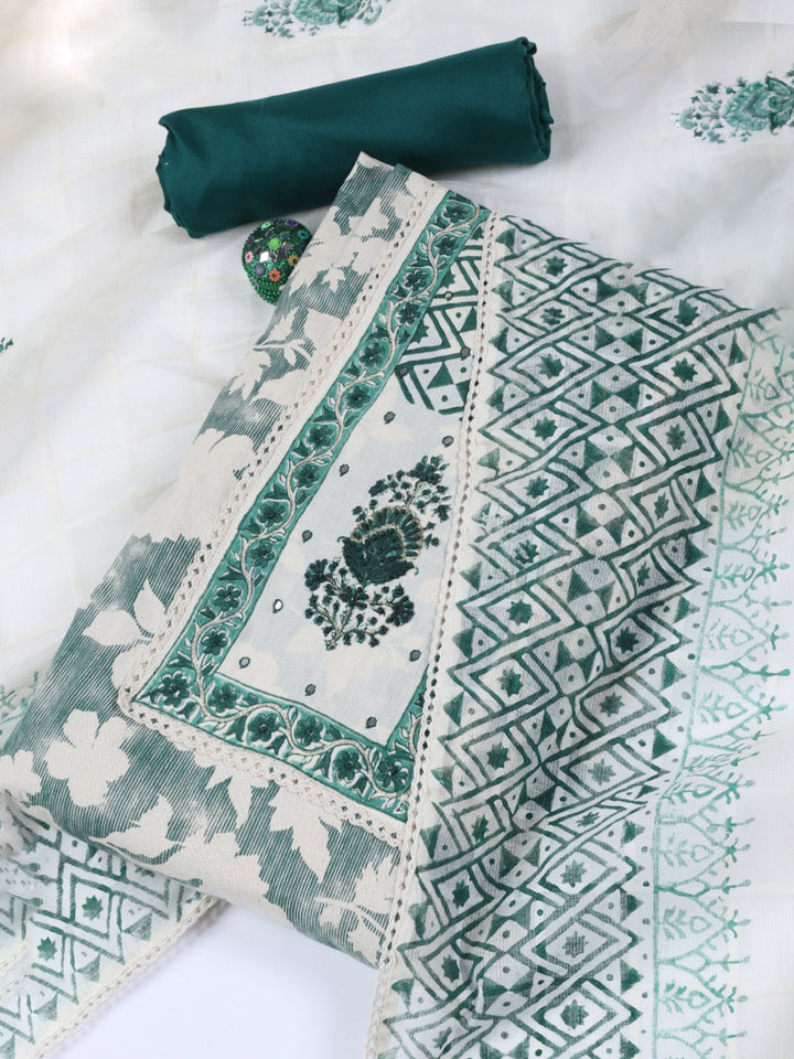 Neck Work Cotton Blend Unstitched Suit With Dupatta