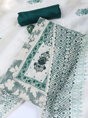 Neck Work Cotton Blend Unstitched Suit With Dupatta