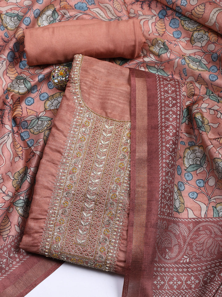 Neck Embroidered Tissue Unstitched Suit With Dupatta