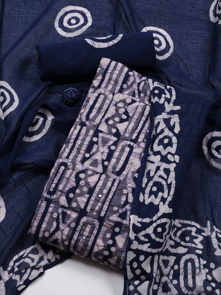 Printed Cotton Blend Unstitched Suit With Dupatta