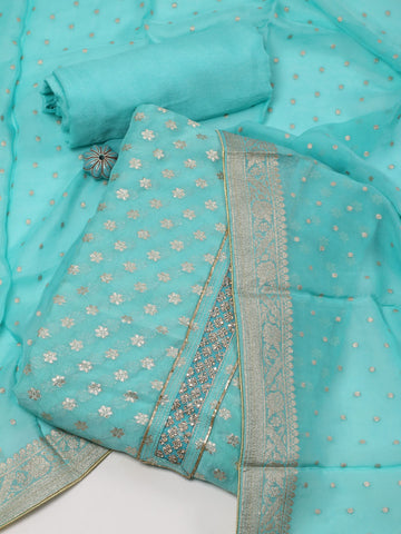 Neck Patti Organza Unstitched Suit With Dupatta