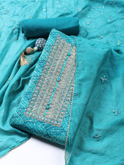 Neck Embroidered Cotton Blend Unstitched Suit Piece With Dupatta