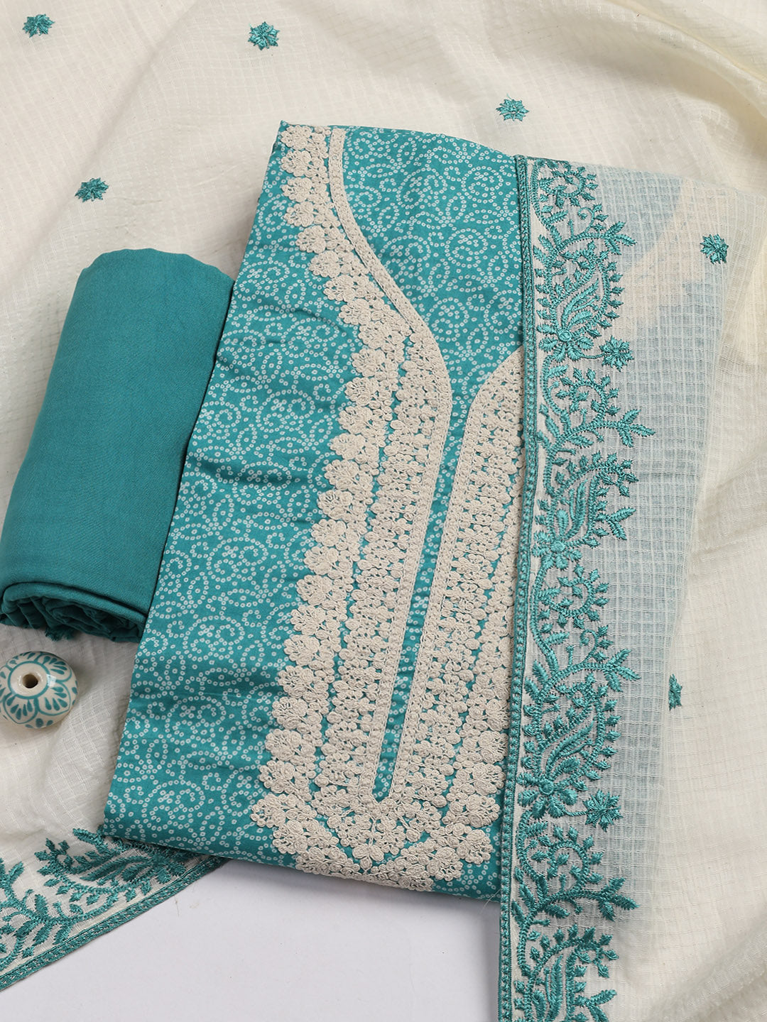 Embroidered Cotton Blend Unstitched Suit Piece With Dupatta