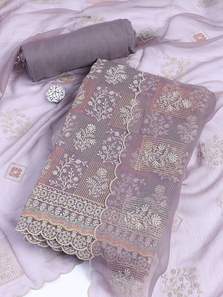 Embroidered Organza Unstitched Suit With Dupatta