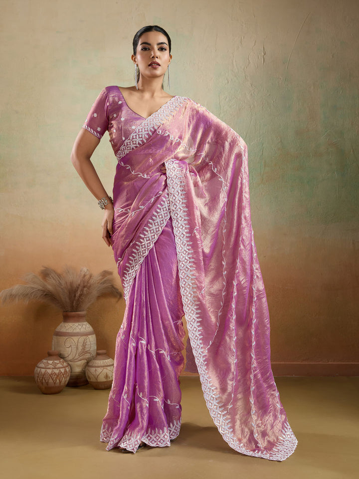 Embroidered Chiffon Velvet Saree