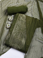 Neck Embroidered Chanderi Unstitched Suit With Dupatta