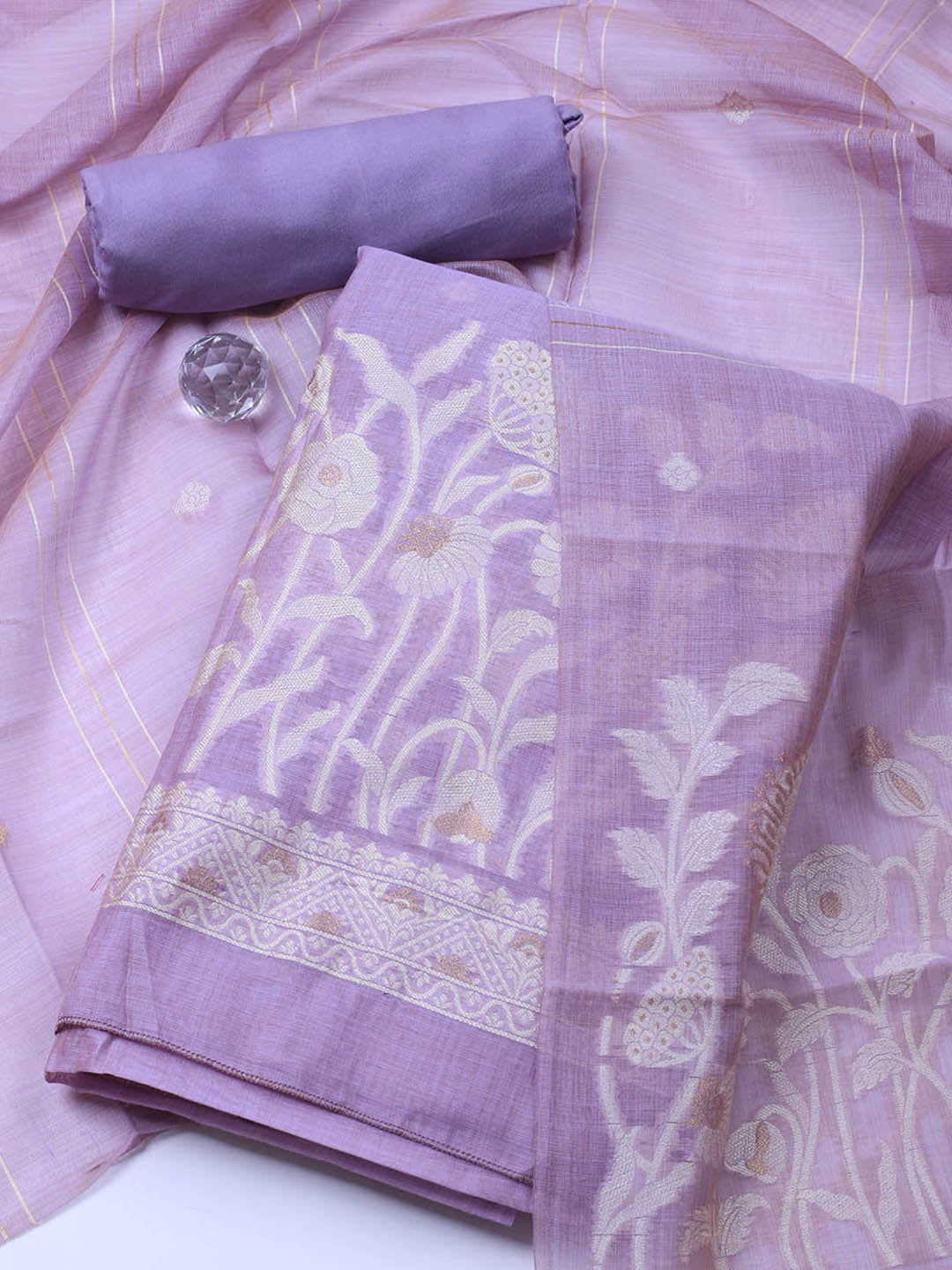 Neck Embroidery Chanderi Unstitched Suit With Dupatta