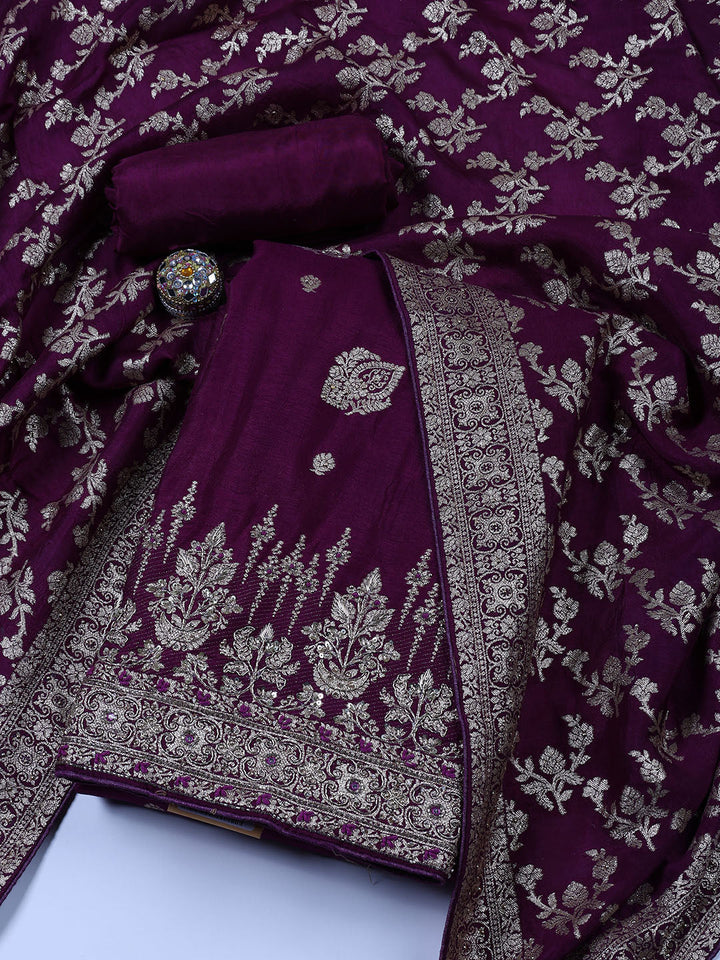 Woven Art Silk Unstitched Suit Piece With Dupatta