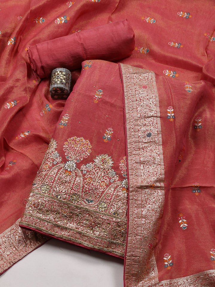 Woven Tissue Unstitched Suit Piece With Dupatta