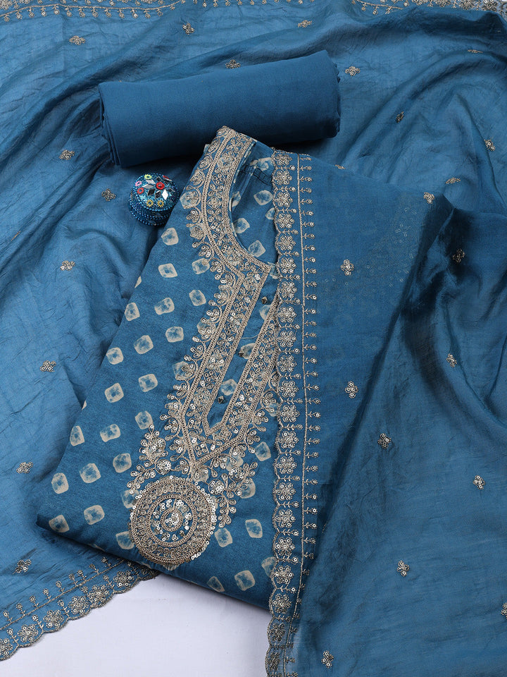Neck Embroidered Cotton Blend Unstitched Suit With Dupatta