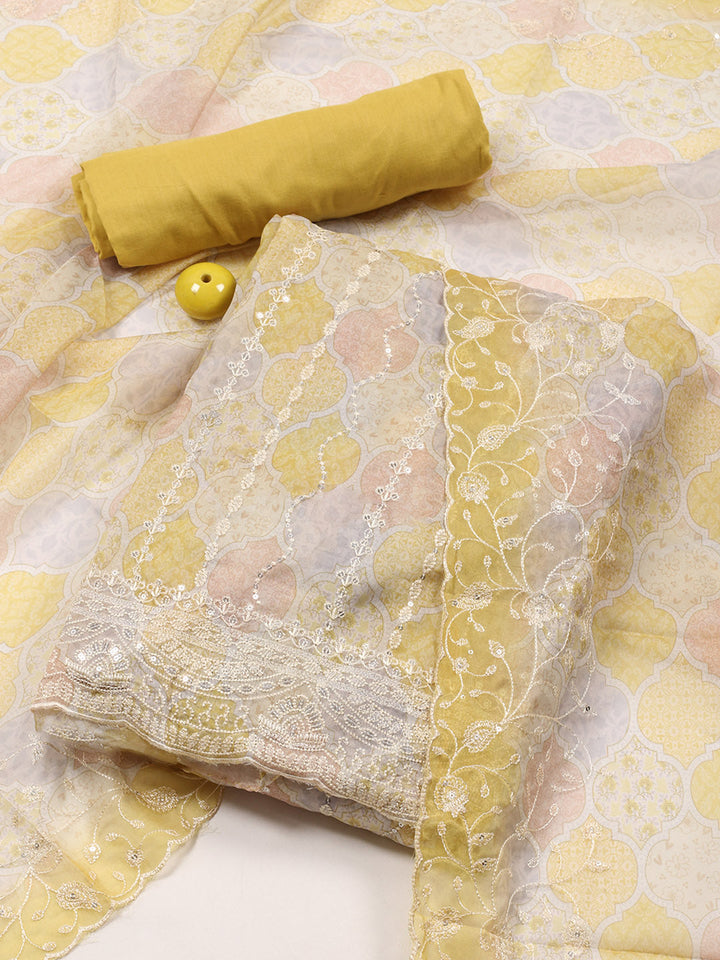 Embroidery Organza Unstitched Suit Piece With Dupatta