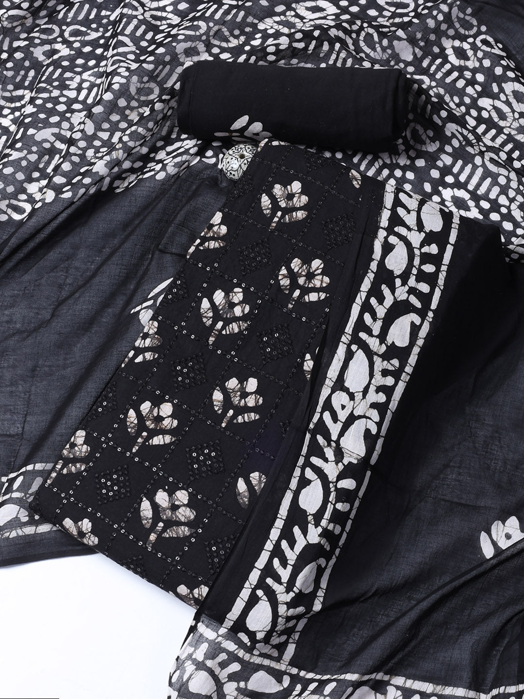 Printed Cotton Blend Unstitched Suit With Dupatta