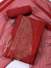 Neck Embroidered Chanderi Unstitched Suit With Dupatta