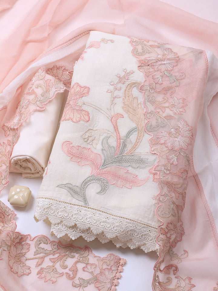 Embroidery Linen Unstitched Suit With Dupatta