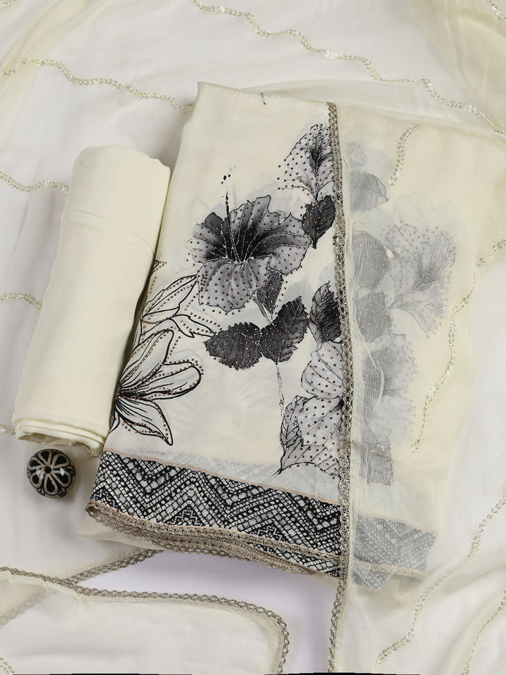 Printed Crepe Unstitched Suit With Dupatta