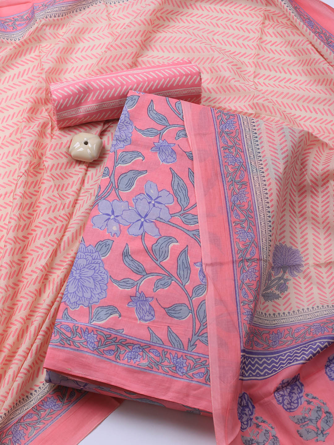 Printed Cotton Blend Unstitched Suit Piece With Dupatta