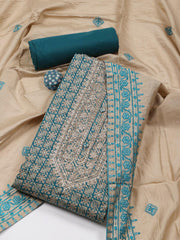 Embroidered Cotton Blend Unstitched Suit Piece With Dupatta