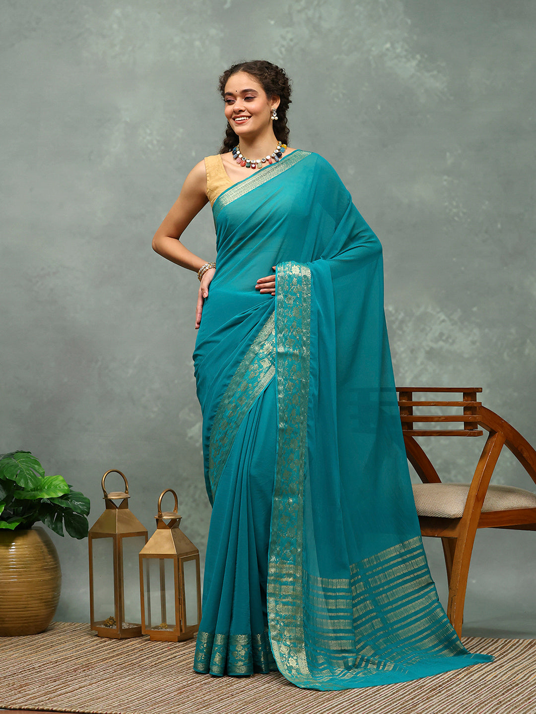 Woven Border Chiffon Woven Saree