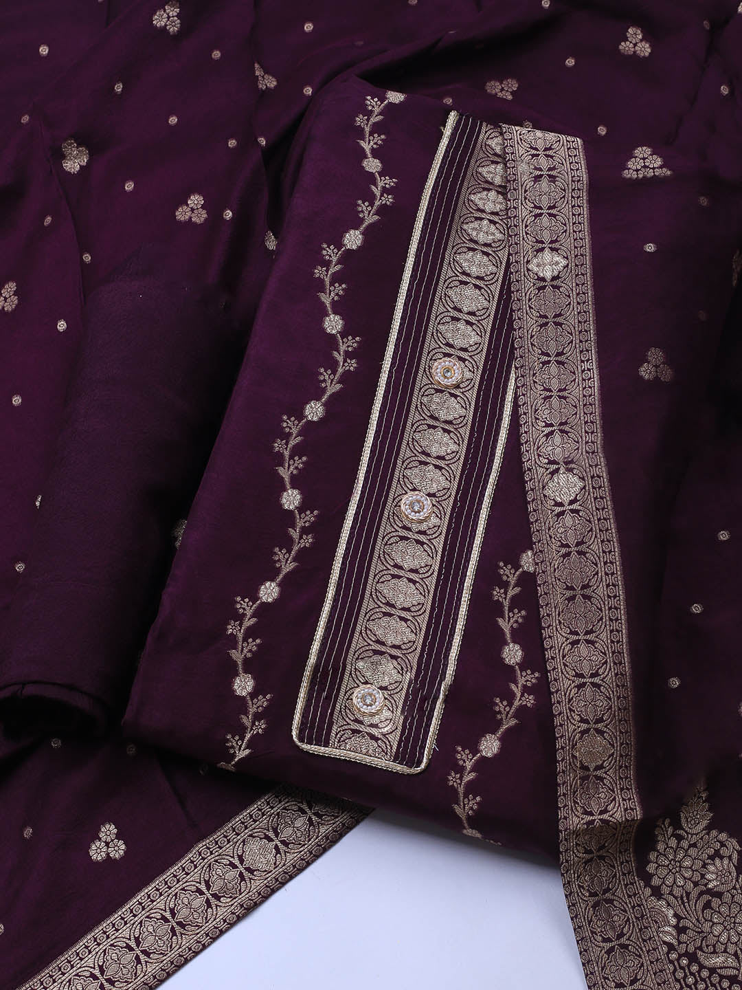 Embroidery Chanderi Unstitched Suit With Dupatta