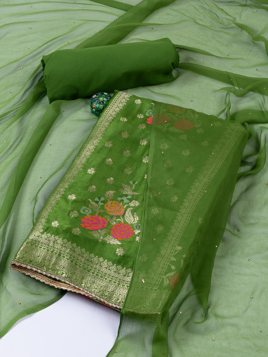 Woven Chanderi Unstitched Suit Piece With Dupatta
