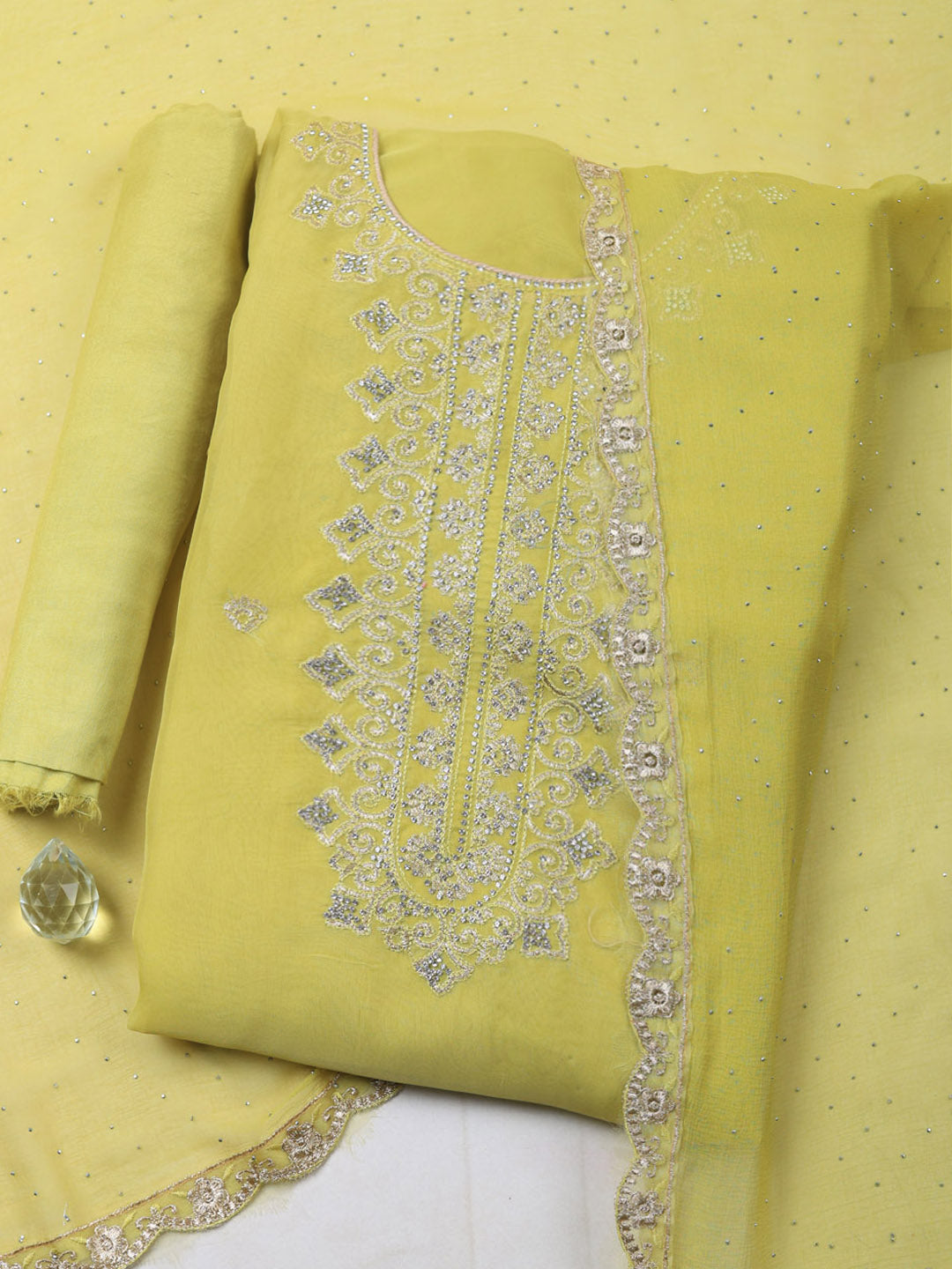 Embroidered Cotton Unstitched Suit With Pant &amp; Dupatta