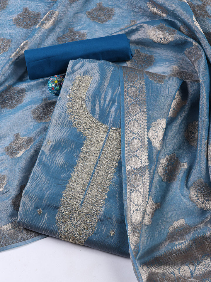 Neck Embroidered Tissue Unstitched Suit Piece With Dupatta