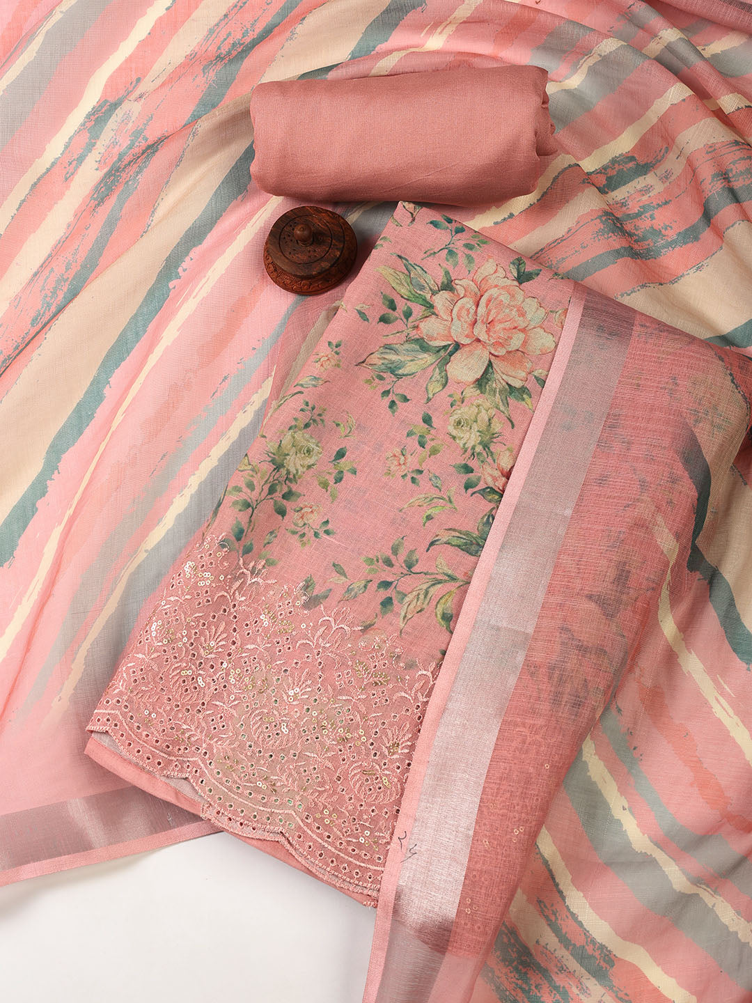 Printed Linen Unstitched Suit Piece With Dupatta