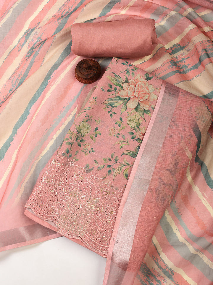 Printed Linen Unstitched Suit Piece With Dupatta