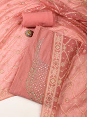 Neck Embroidery Chanderi Unstitched Suit With Dupatta