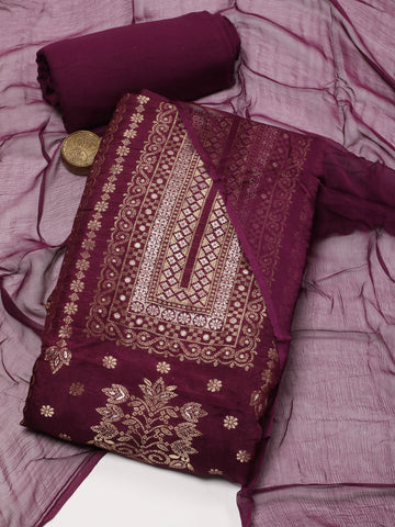 Neck Embroidered Chanderi Unstitched Suit Piece With Dupatta