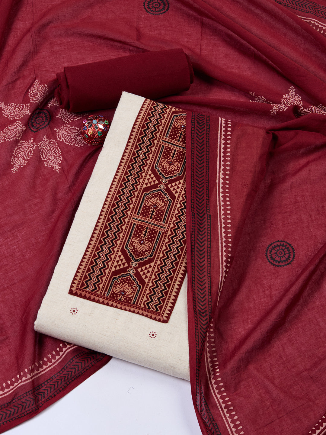 Printed Cotton Blend Unstitched Suit Piece With Dupatta
