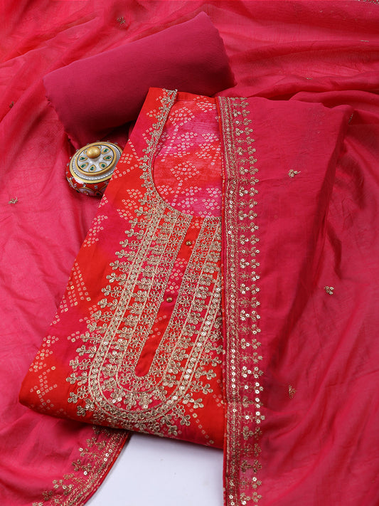 Neck Embroidered Cotton Blend Unstitched Suit With Dupatta