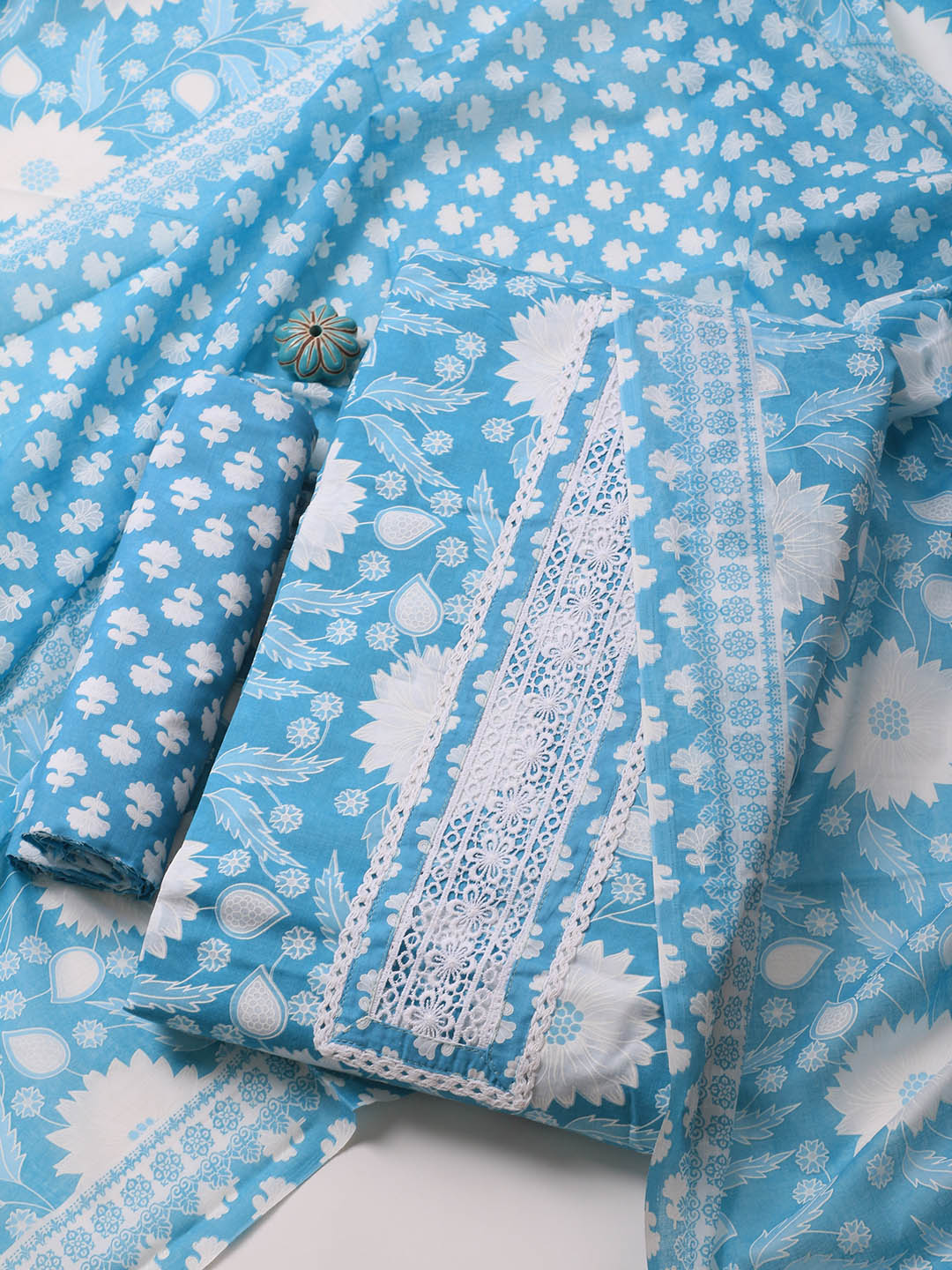 Printed Cotton Blend Unstitched Suit With Dupatta