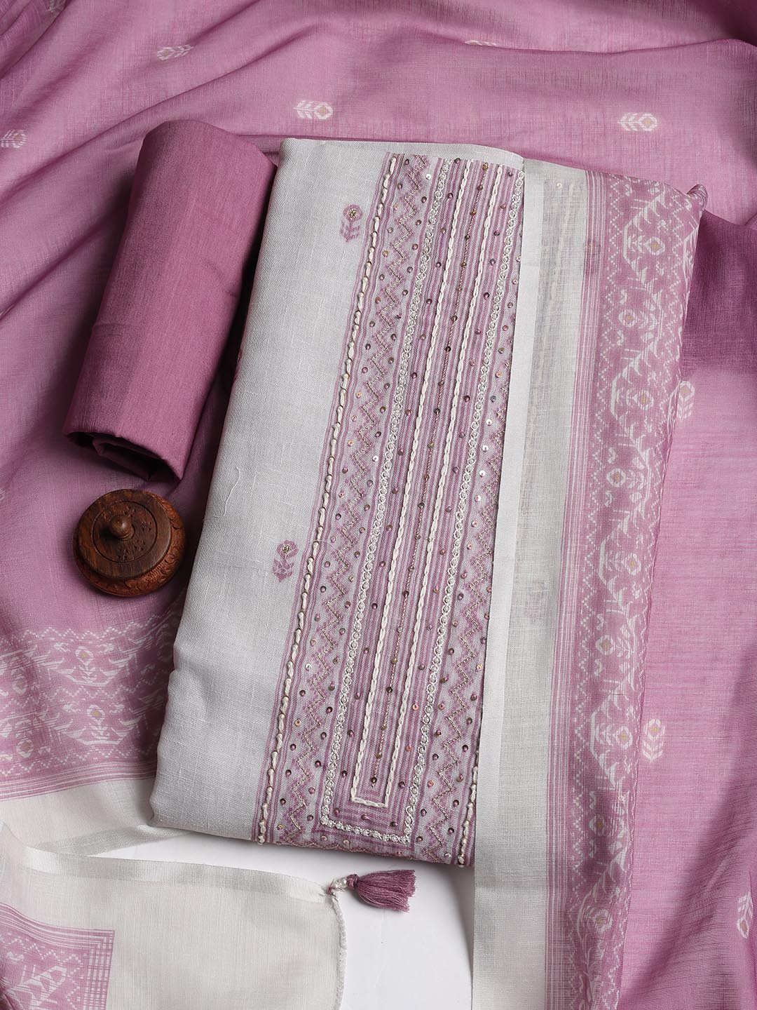 Printed Linen Unstitched Suit With Dupatta