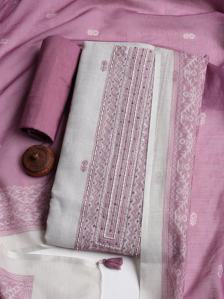 Printed Linen Unstitched Suit With Dupatta