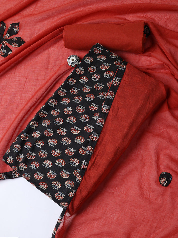 Printed Cotton Blend Unstitched Suit With Dupatta