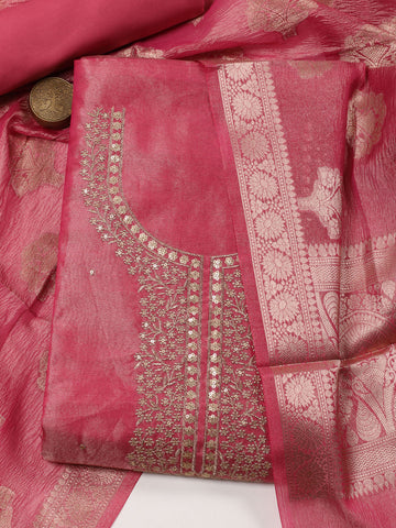 Neck Embroidered Tissue Unstitched Suit With Dupatta