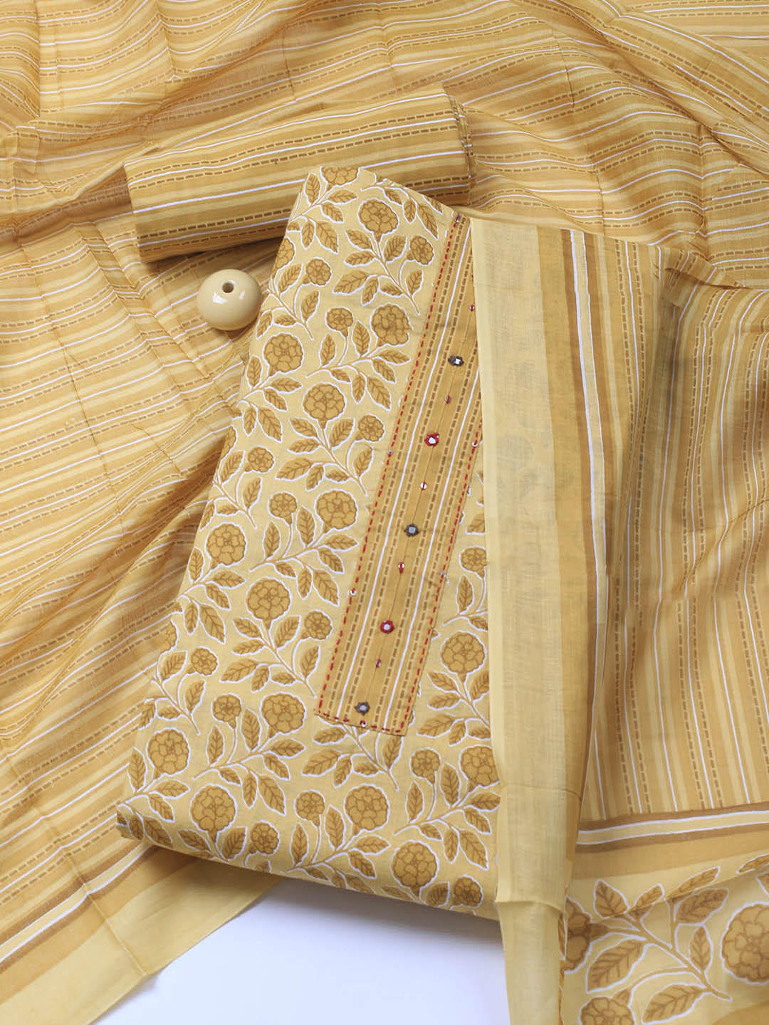 Printed Cotton Blend Unstitched Suit Piece With Dupatta