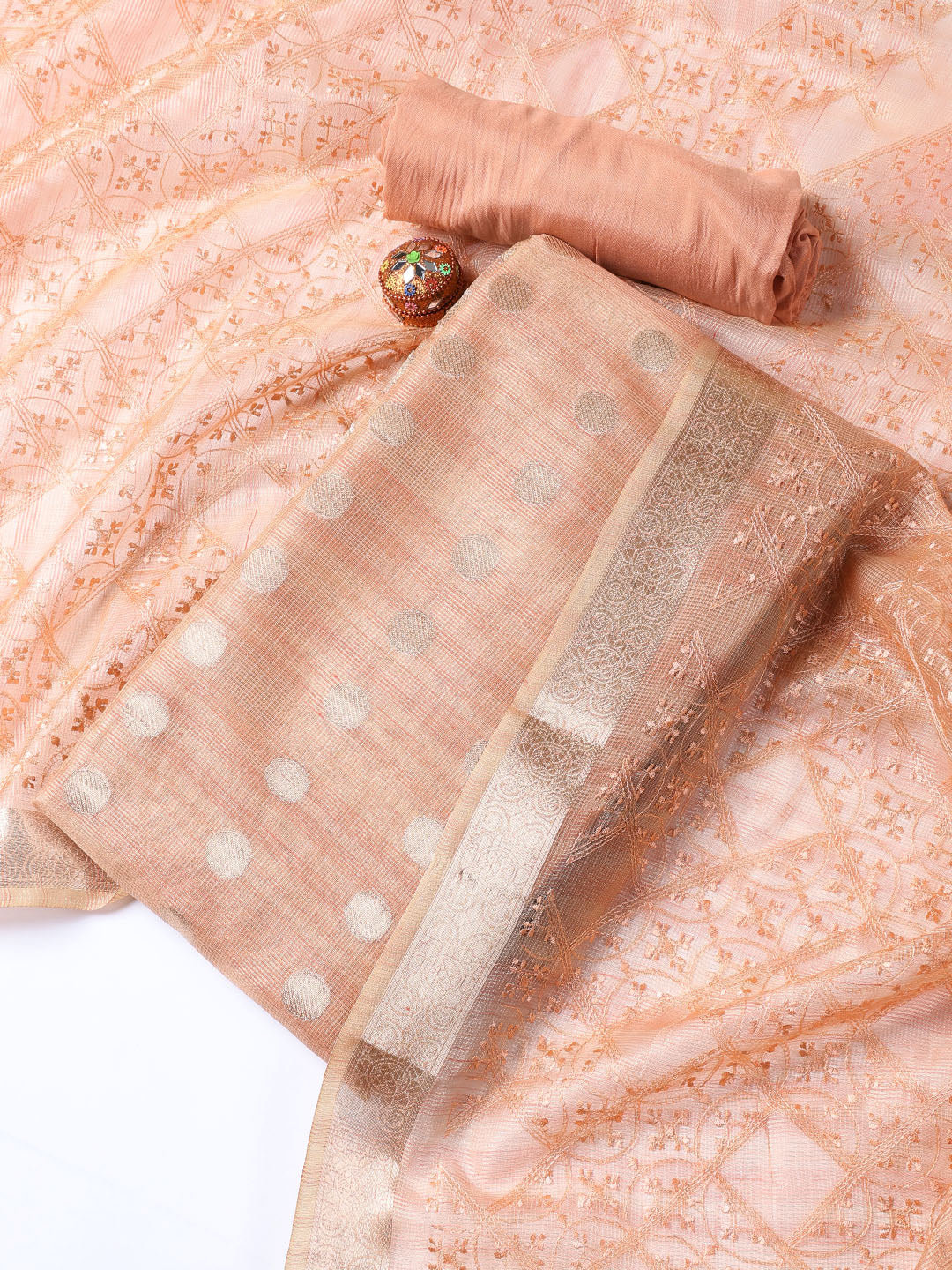 Woven Tissue Unstitched Suit With Dupatta