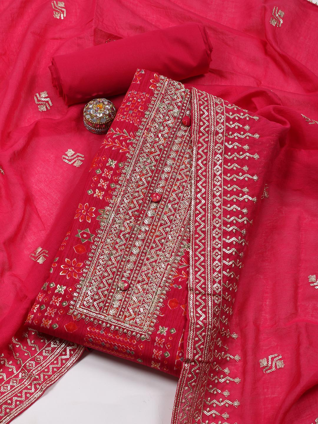 Embroidered Cotton Blend Unstitched Suit Piece With Dupatta