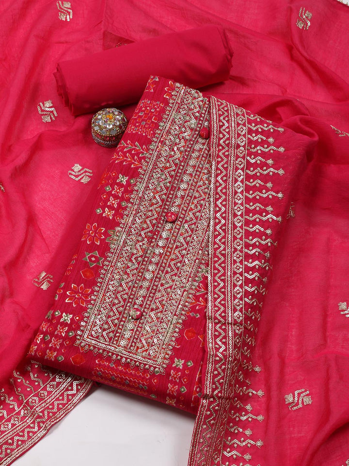 Embroidered Cotton Blend Unstitched Suit Piece With Dupatta