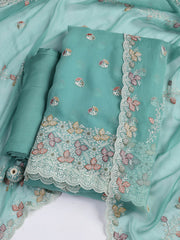 Embroidered Chinnon Unstitched Suit Piece With Dupatta