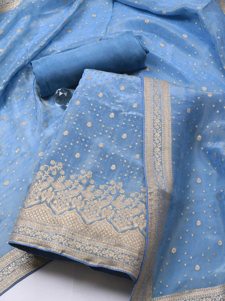 Embroidered Art Silk Unstitched Suit Piece With Dupatta