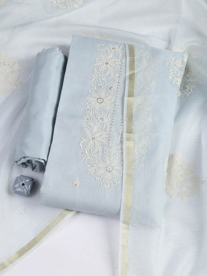 Neck Embroidered Cotton Blend Unstitched Suit With Dupatta