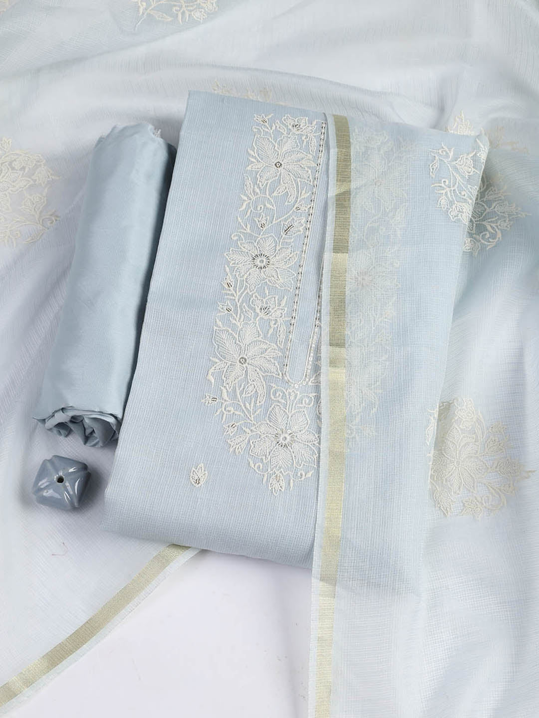 Neck Embroidered Cotton Blend Unstitched Suit With Dupatta