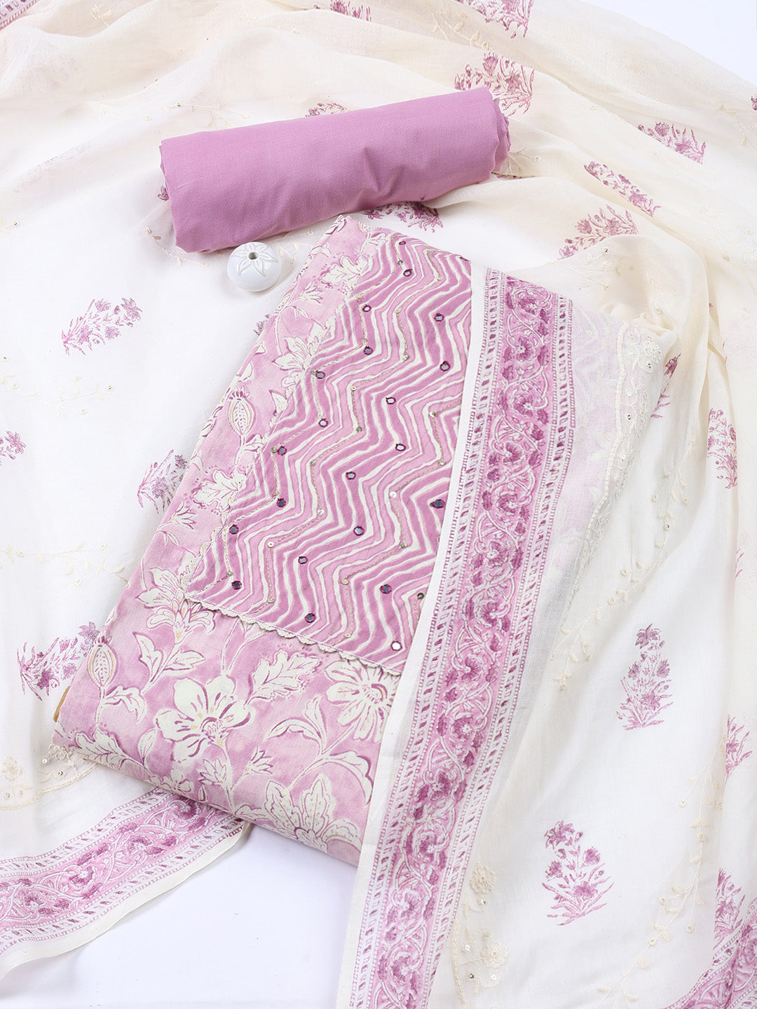 Neck Embroidered Cotton Blend Unstitched Suit With Dupatta
