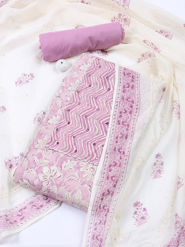 Neck Embroidered Cotton Blend Unstitched Suit With Dupatta