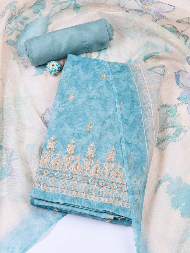 Neck Embroidered Cotton Blend Unstitched Suit With Dupatta