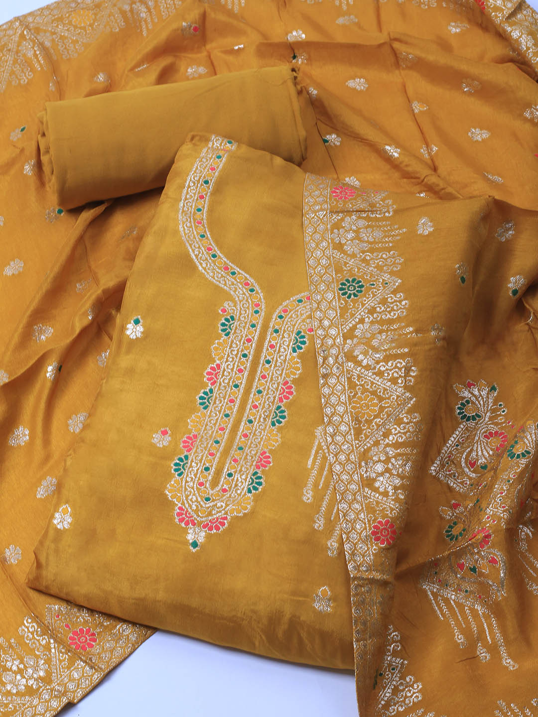 Neck Embroidery Chanderi Unstitched Suit With Dupatta